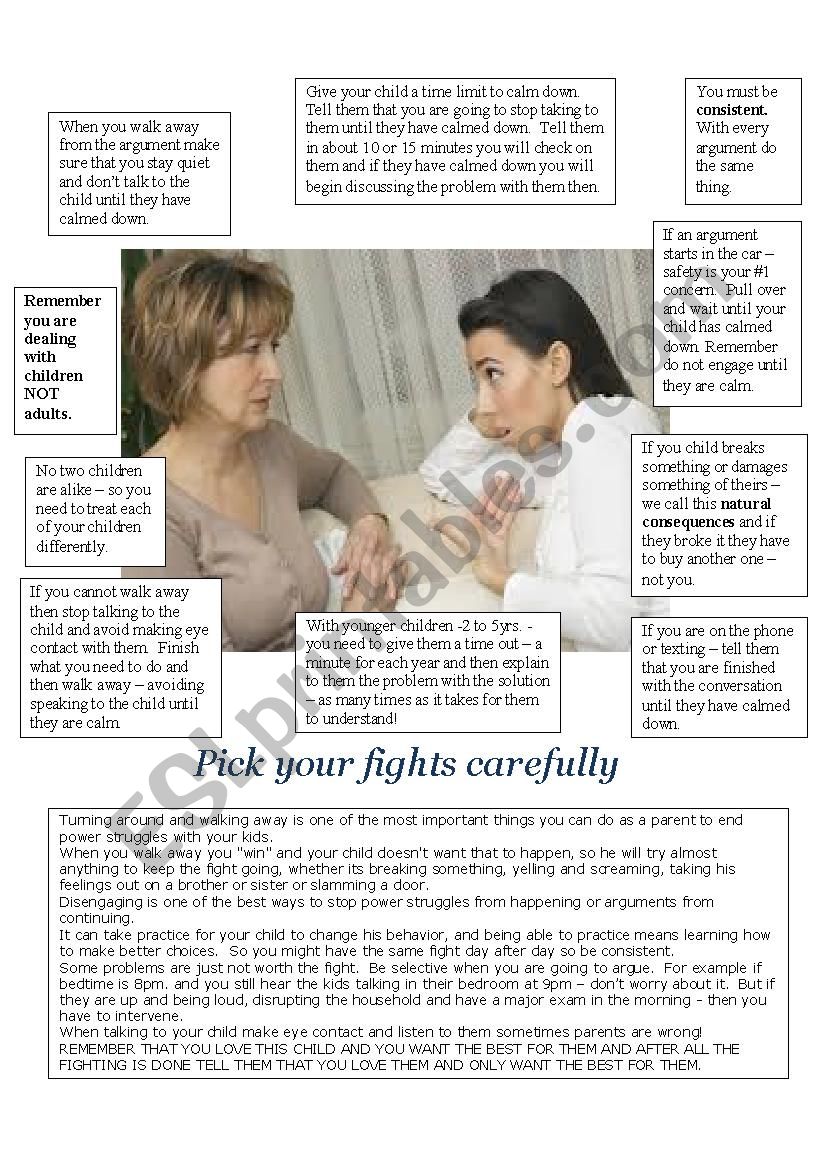 Pick your fights carefully! worksheet