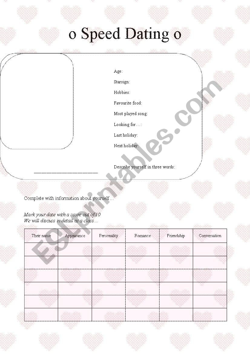 Speed Dating worksheet