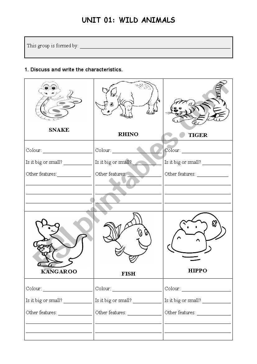 Discussion worksheet about animals
