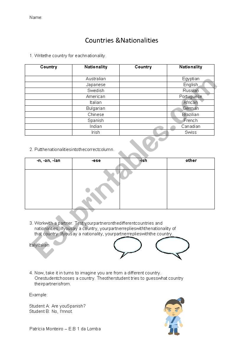 Countries and nationalities worksheet