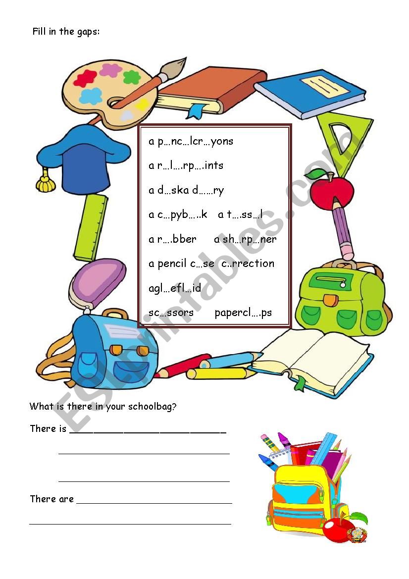 School objects worksheet