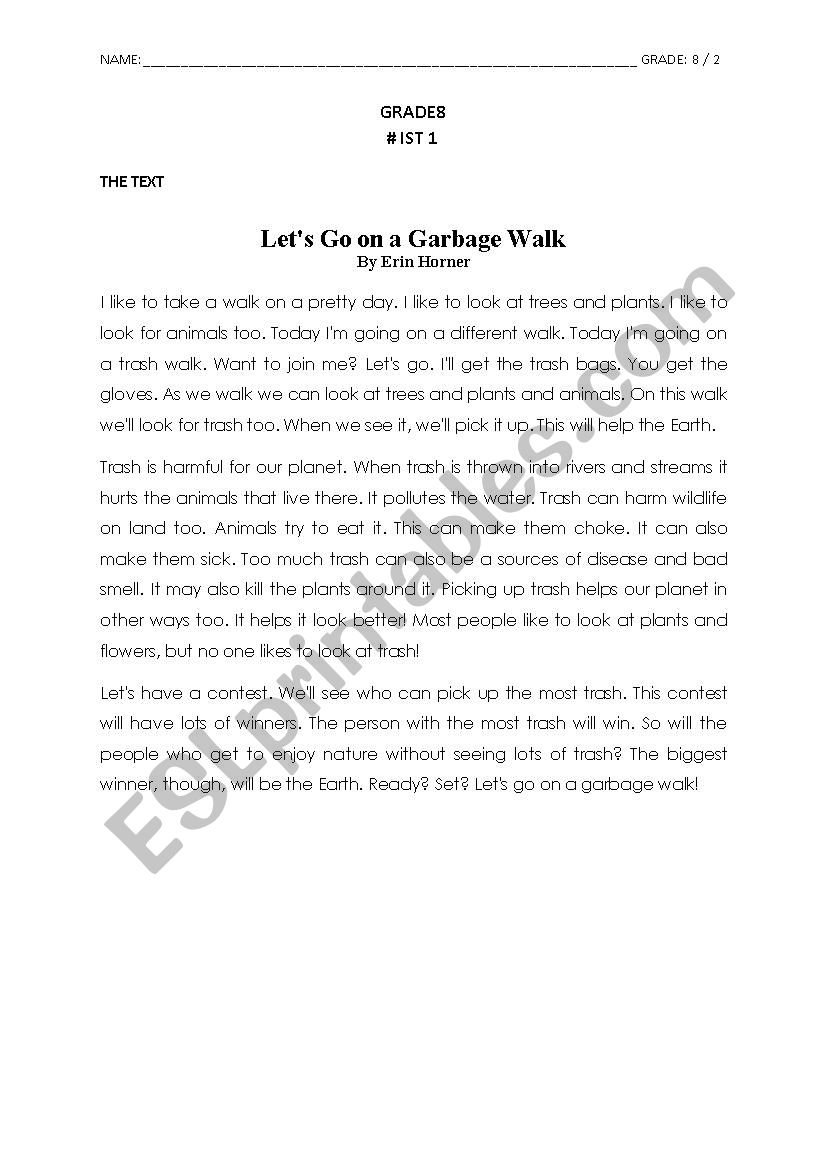 Lets Go on a Garbage Walk worksheet