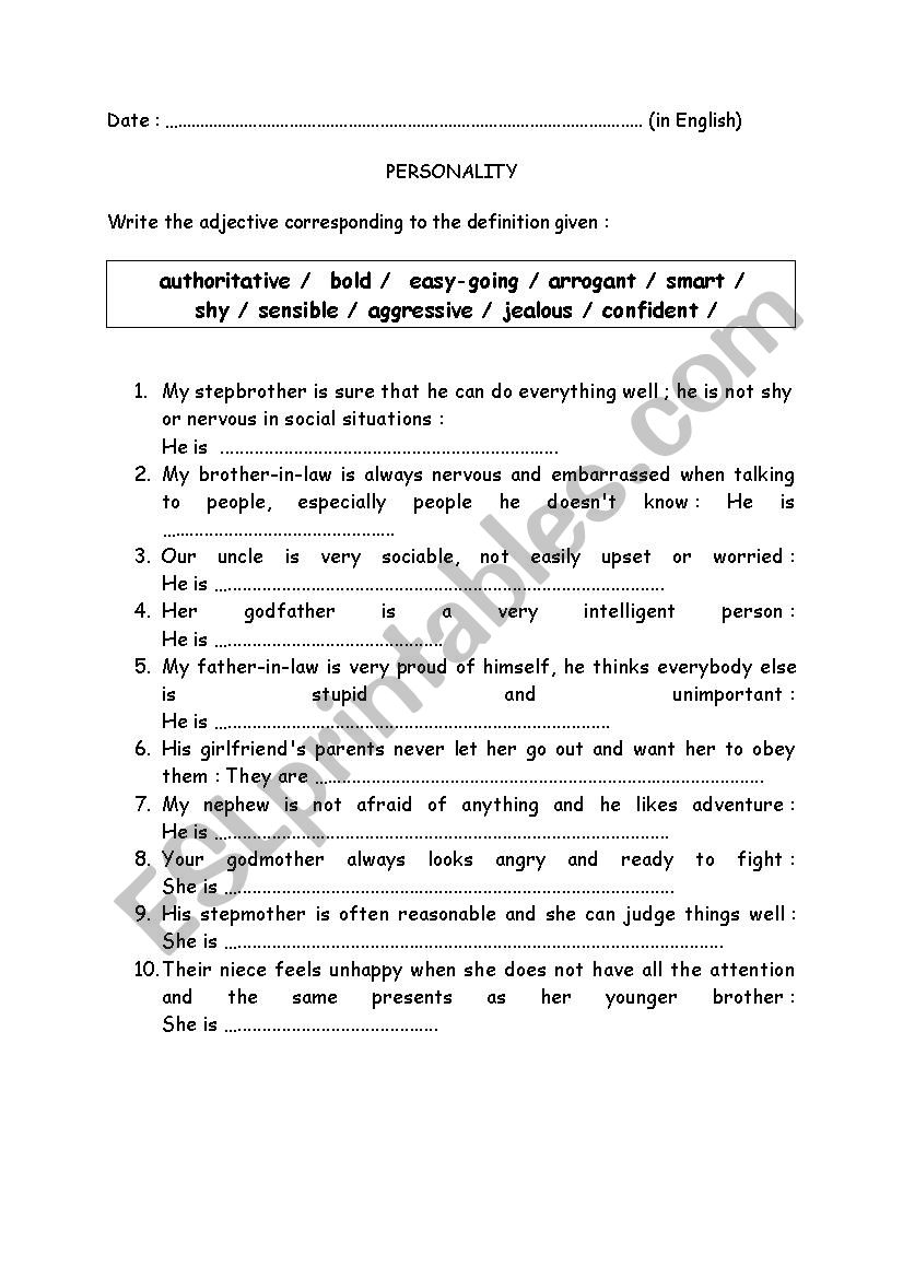 adjectives of personality matching