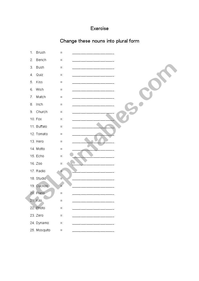 Singular and Plural Noun worksheet