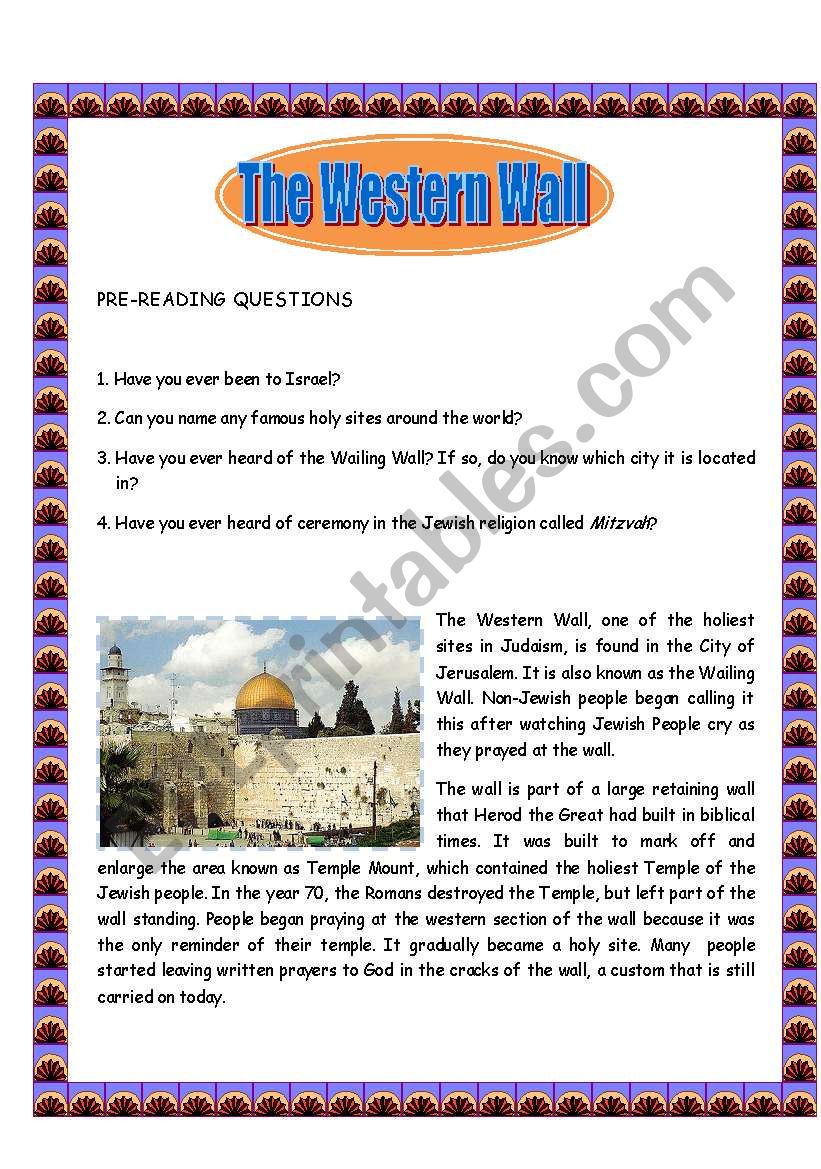 The Western Wall - Reading Comprehension