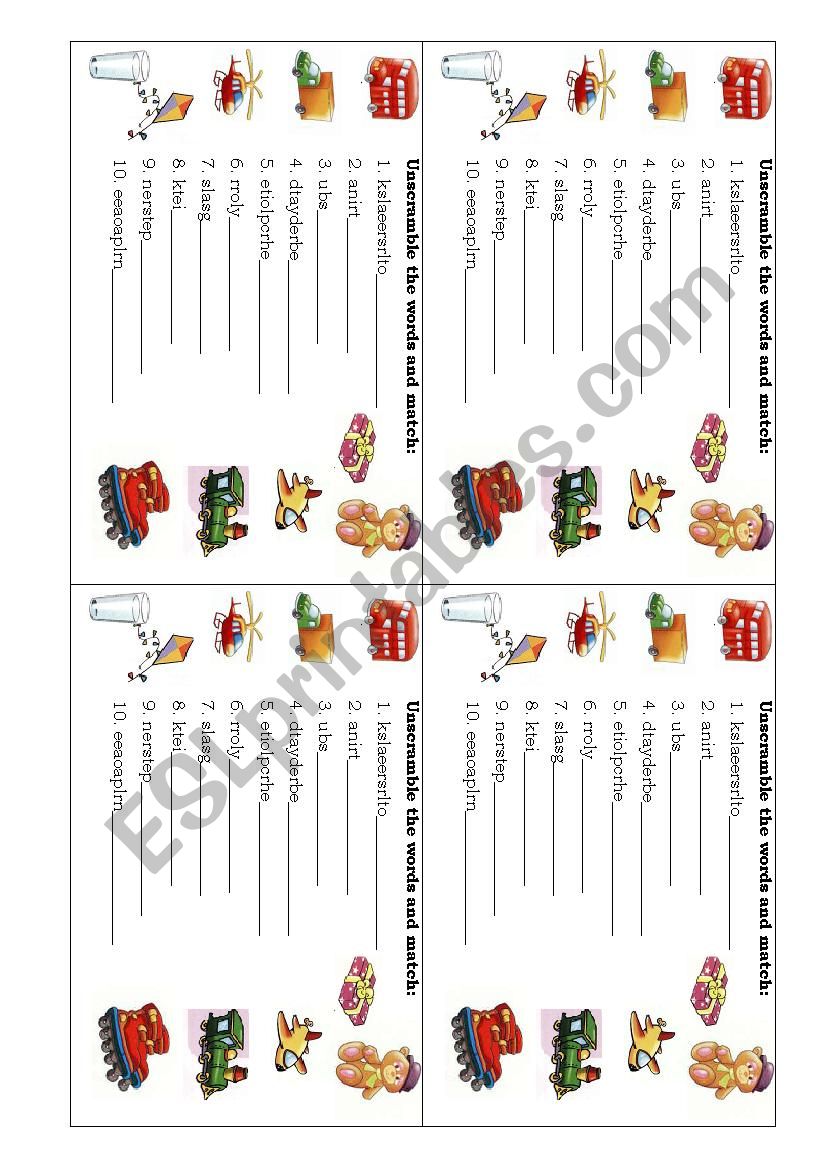 Toys worksheet