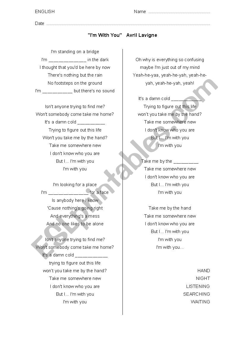IÂ´m with you Avril Lavigne worksheet
