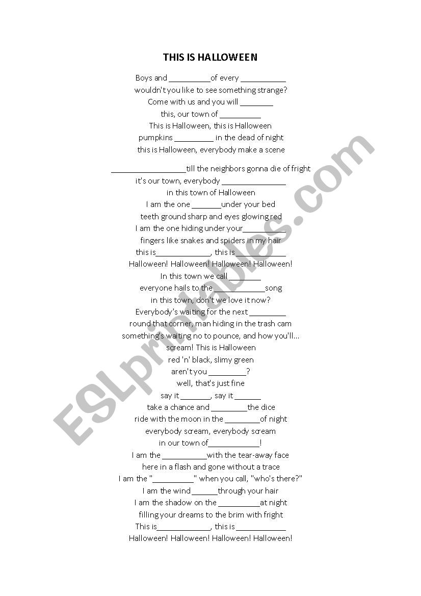 Halloween´s song - ESL worksheet by Martasyl