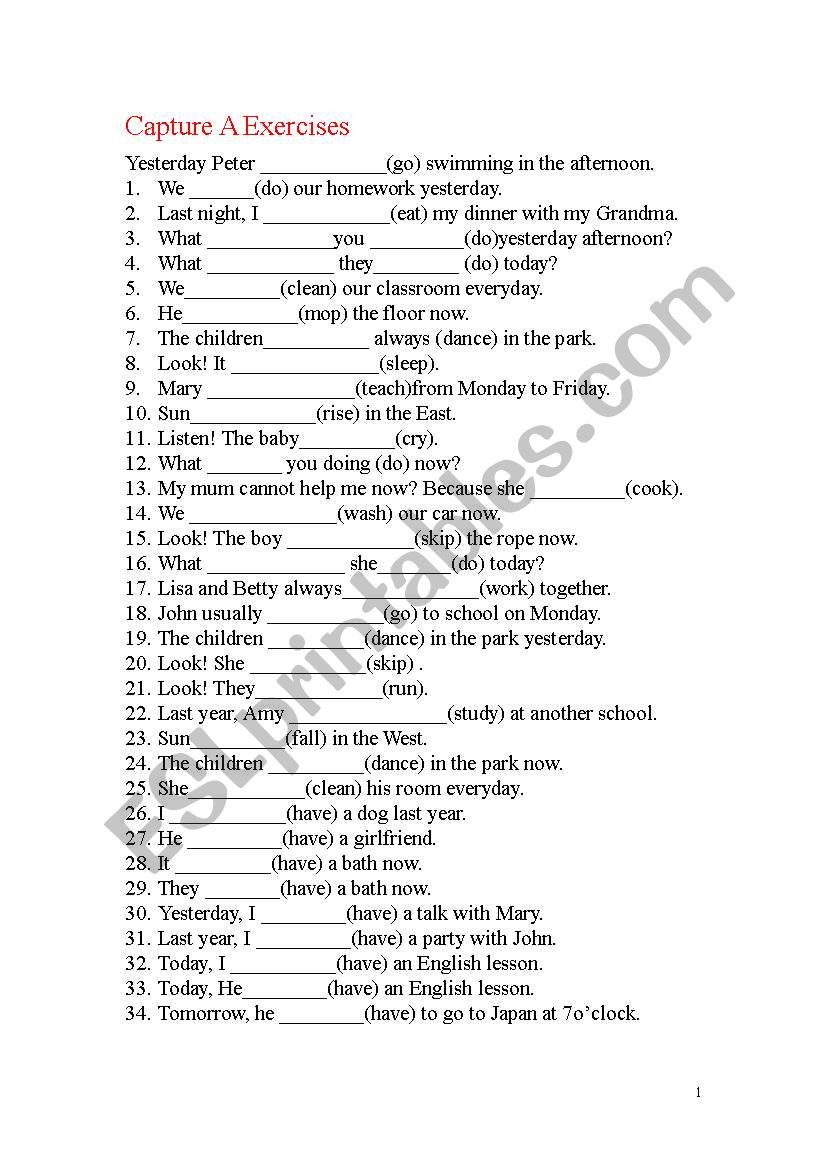 capture A exxerrcises worksheet