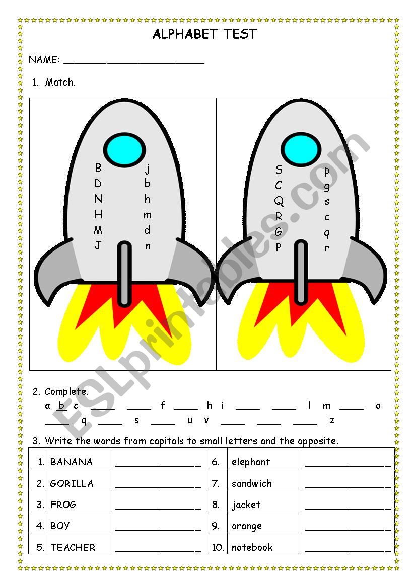 alphabet test worksheet