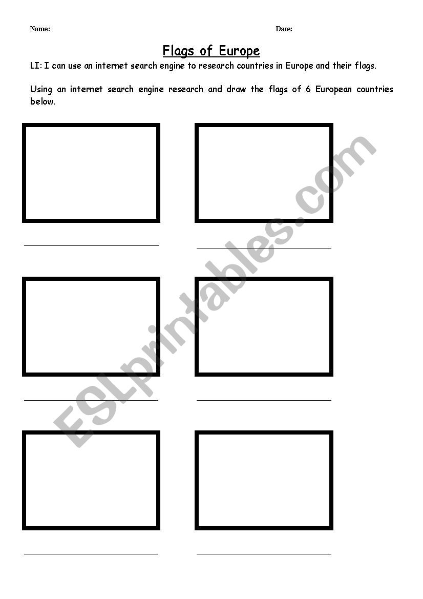 Flags of Europe worksheet