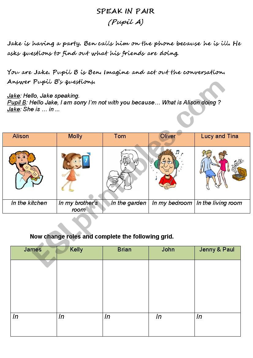 Pair work Present Continuous worksheet