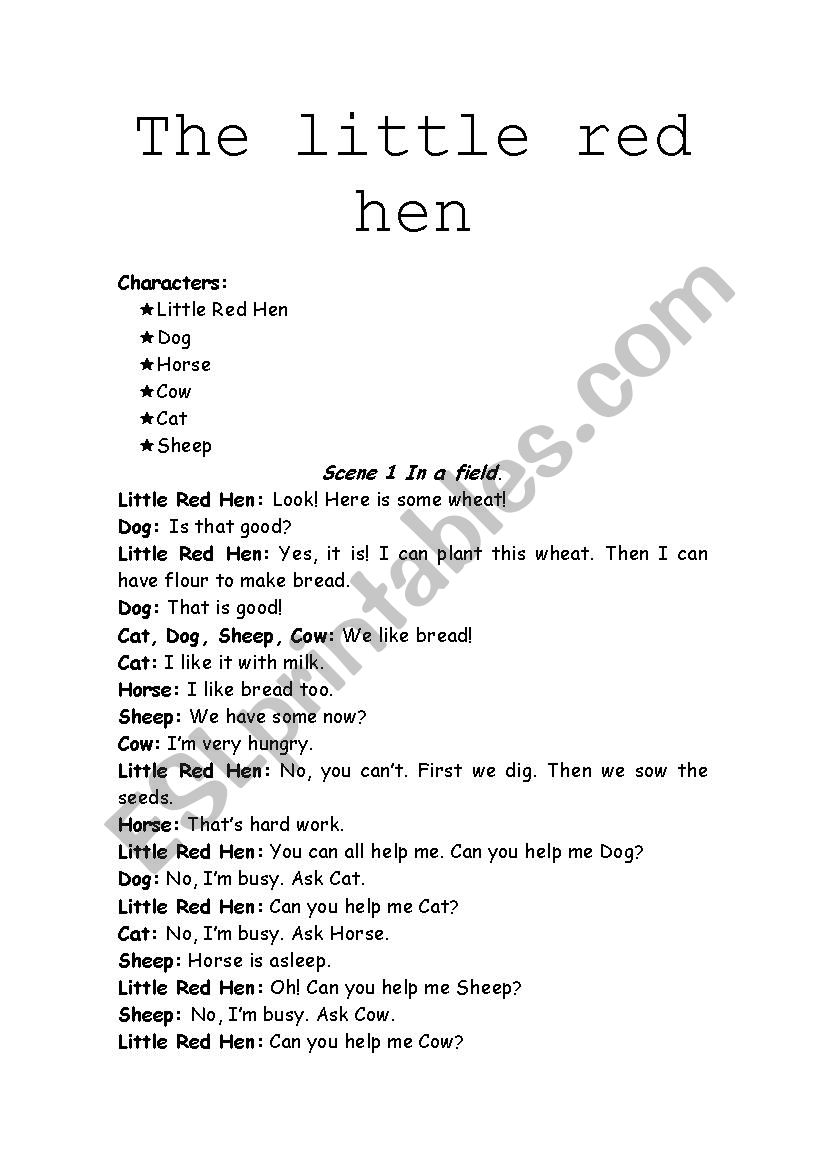 The Little Red Hen worksheet