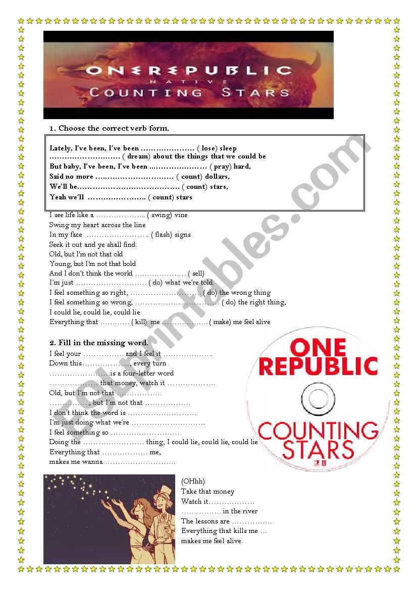 ONE REPUBLIC-COUNTING STARS worksheet