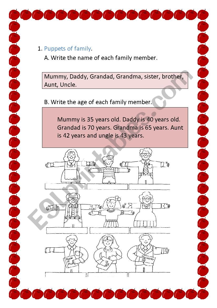 Family puppets worksheet