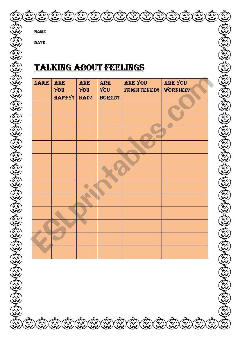 Taling about feelings worksheet