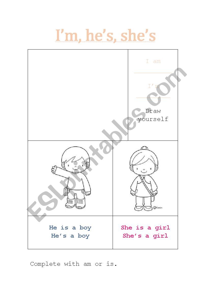 To be (I´m, He´s She´s) worksheet To be (I´m, He´s She´s) worksheet