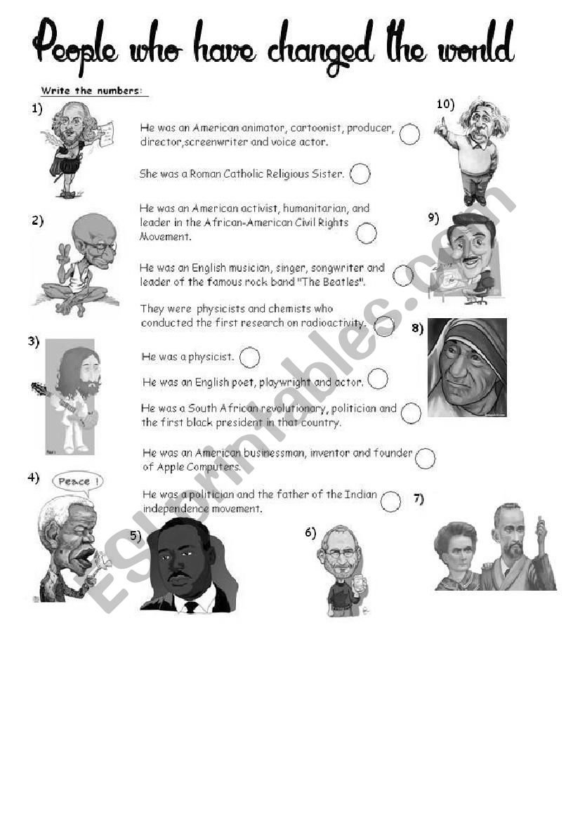 People who changed the world worksheet
