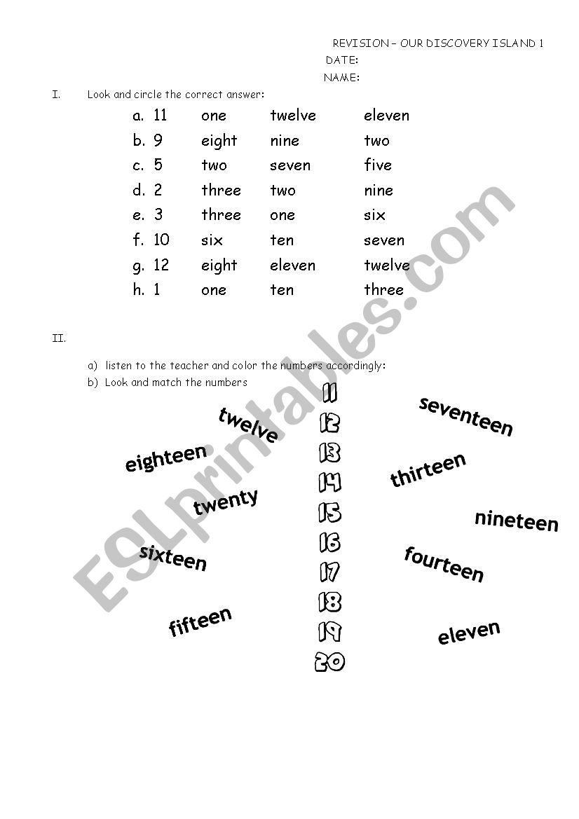 revision numbers and toys worksheet