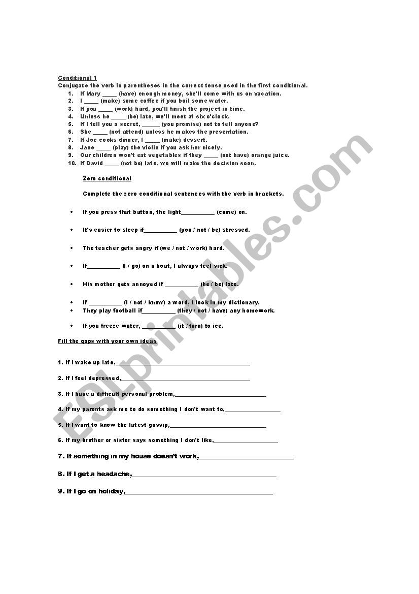 0 AND 1 ONDITIONAL worksheet
