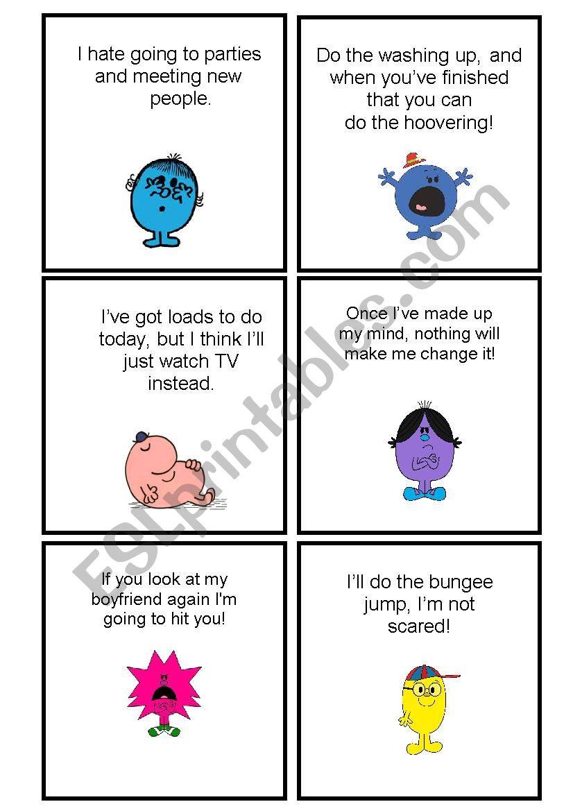 Personality Characteristics - speech bubble flash cards