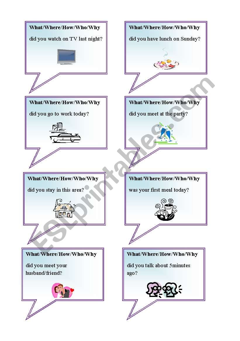 Past simple question cards 2 worksheet