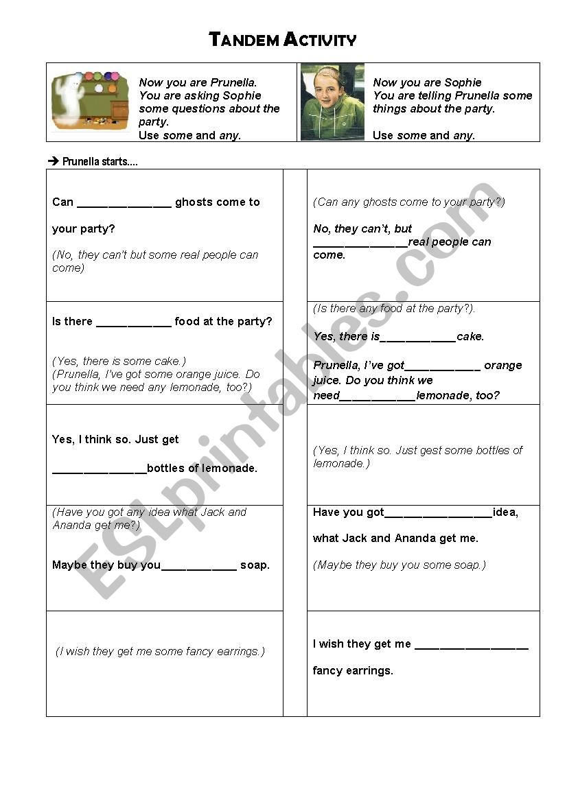 Tandem Sheet: SOME and ANY worksheet Tandem Sheet: SOME and ANY worksheet