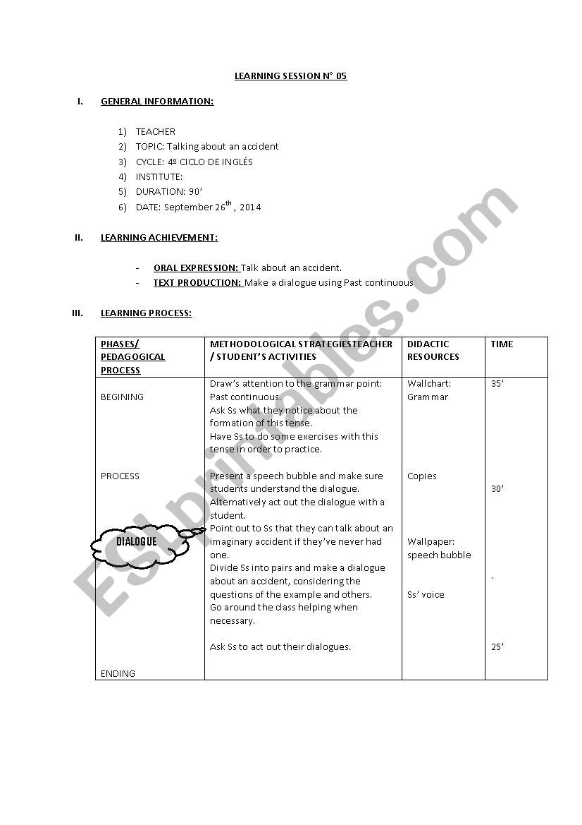 lesson plan: talking about an accident