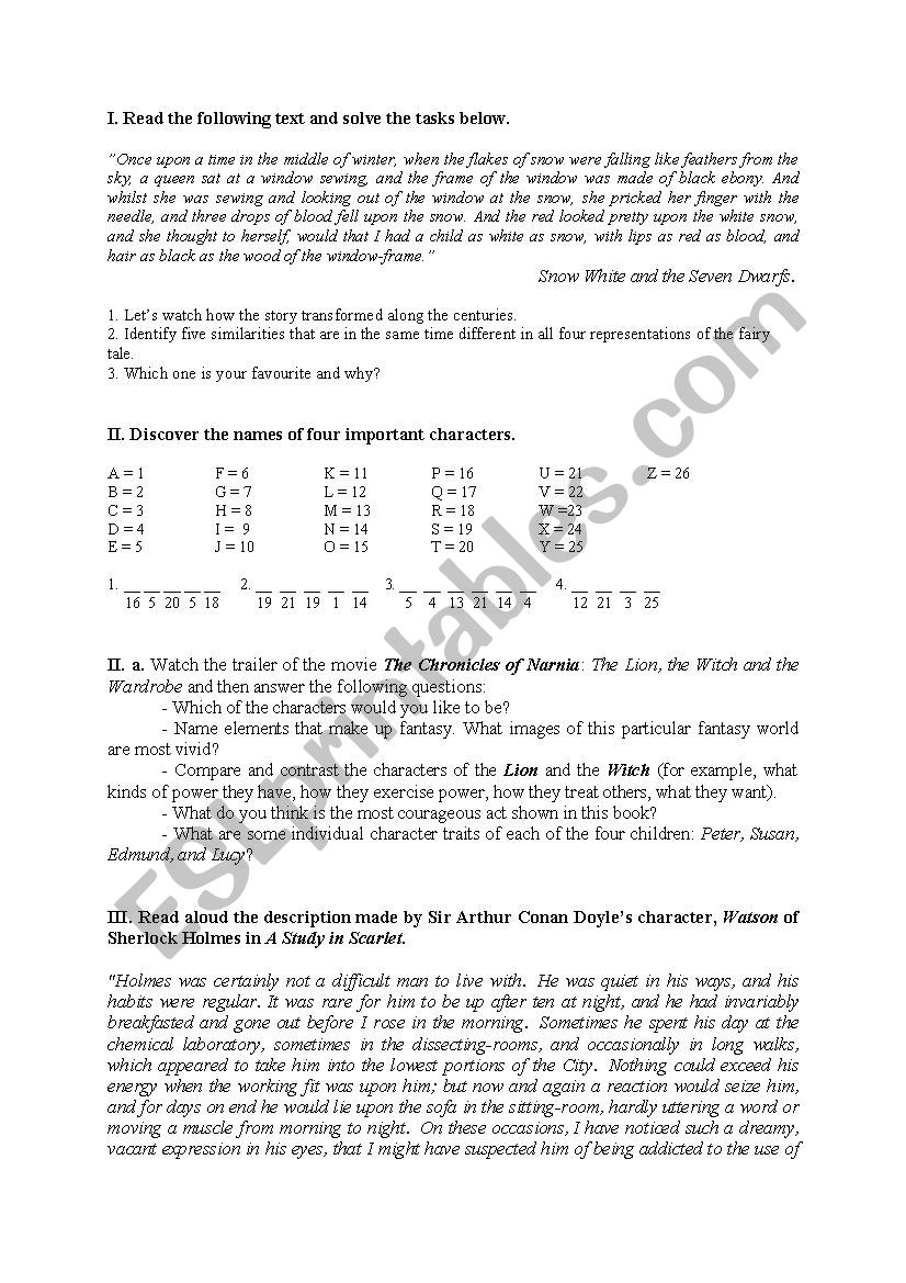 Literature worksheet worksheet