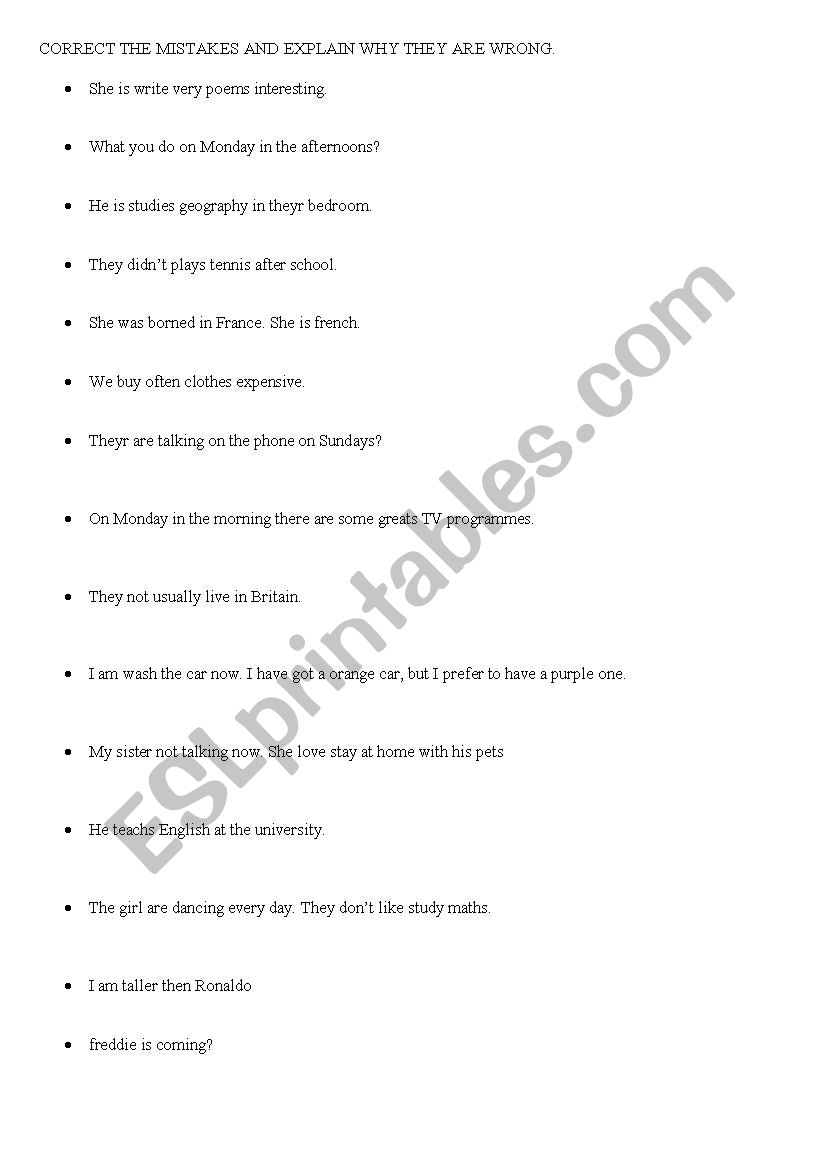 mistakes worksheet