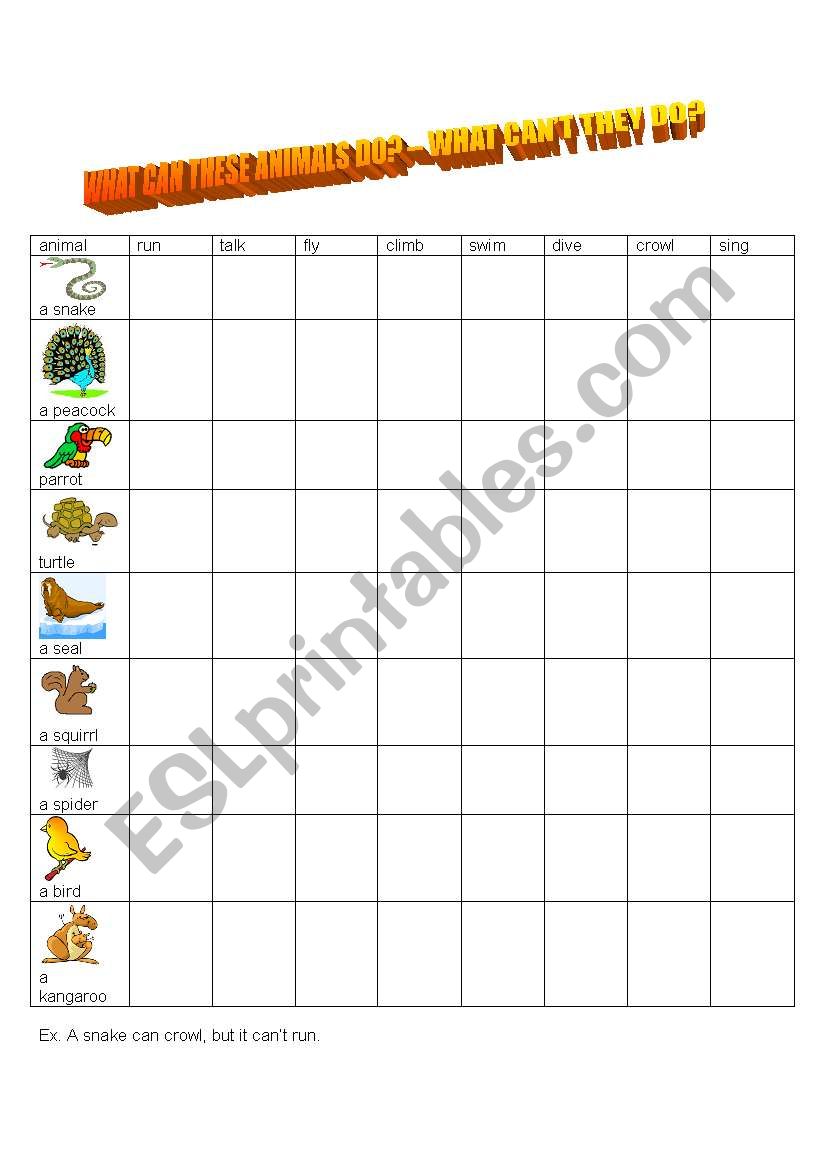 What can these animals do? worksheet