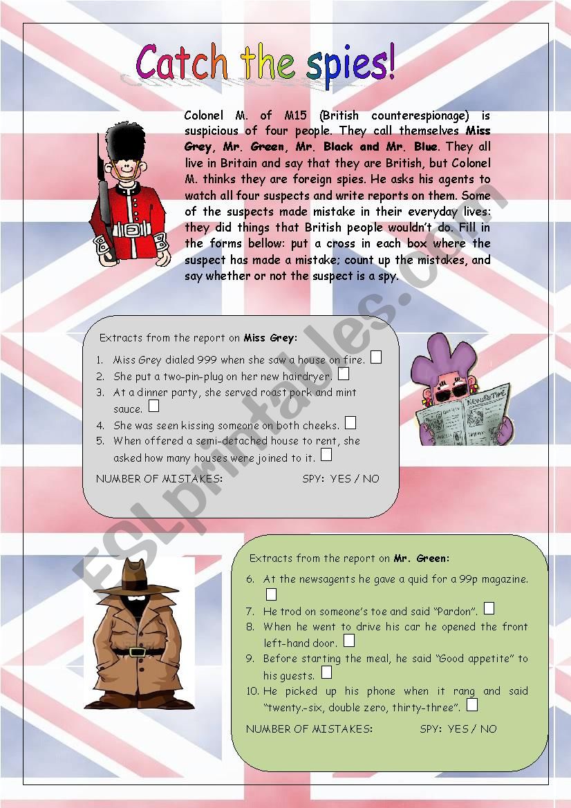 CATCH THE SPIES! worksheet