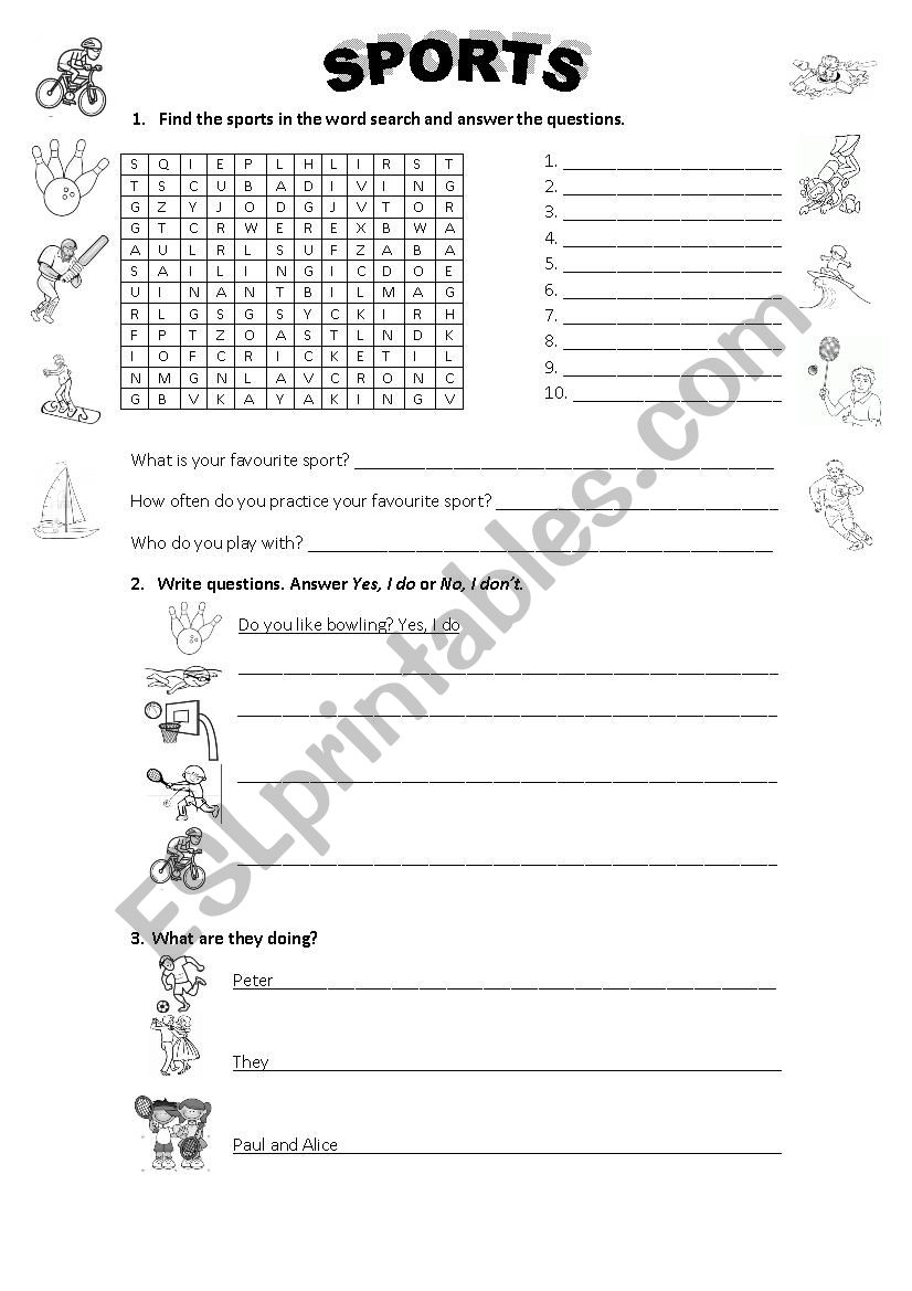 Sports worksheet