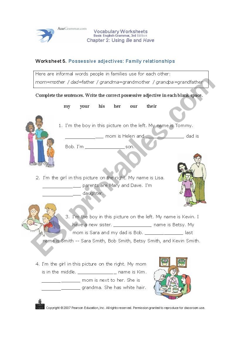 Possessive adjectives: Family relationships