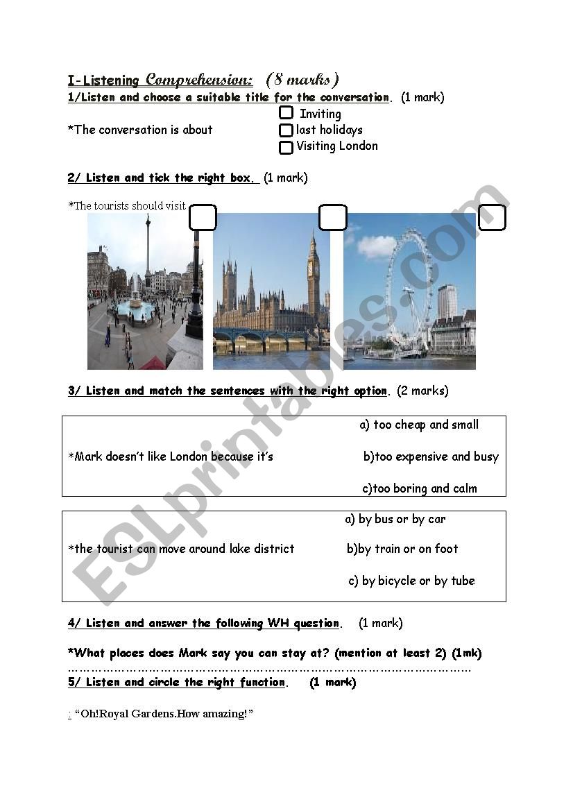 Listening comprehension worksheet