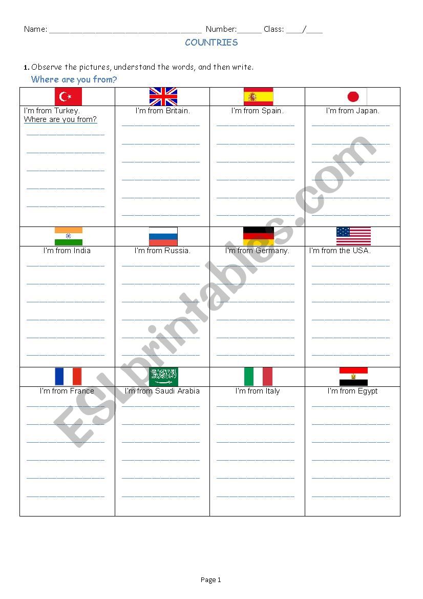 Countries and Nationalities worksheet