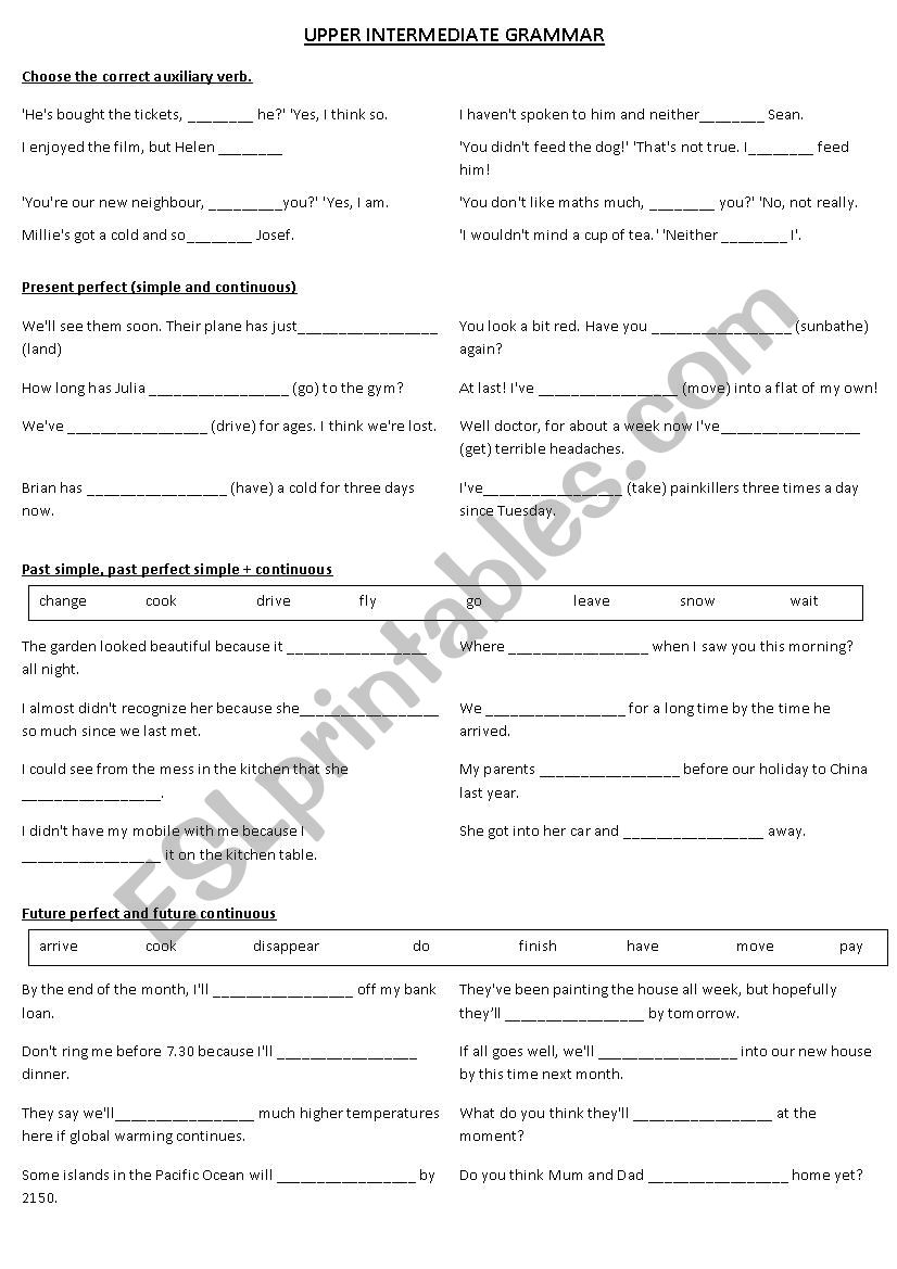 Upper Intermediate Grmmar worksheet