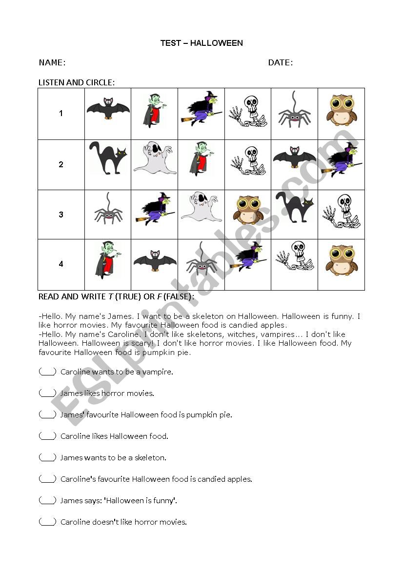 Halloween Test worksheet