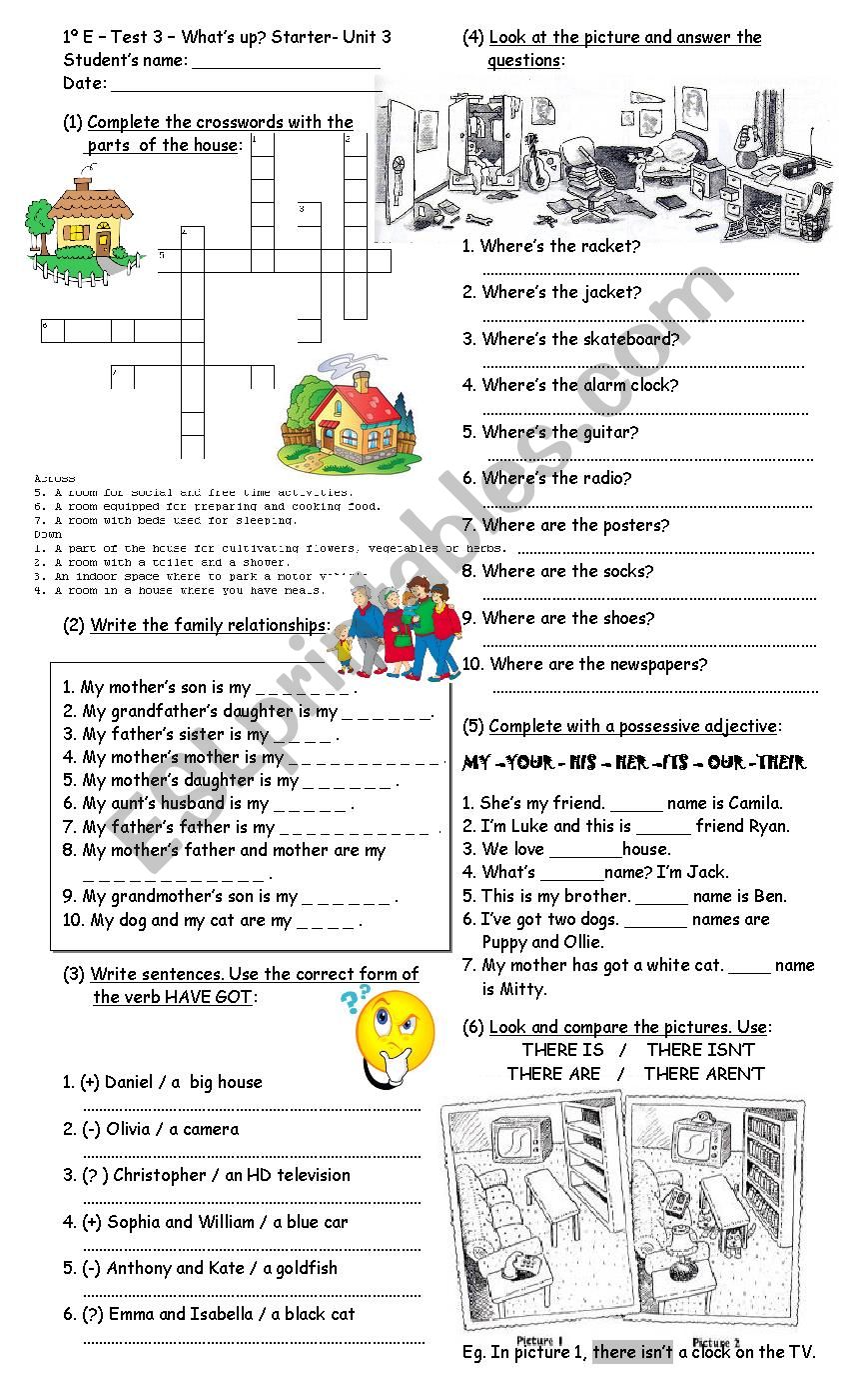 What´s up? Starter Test Unit 3 ESL worksheet by Paola_