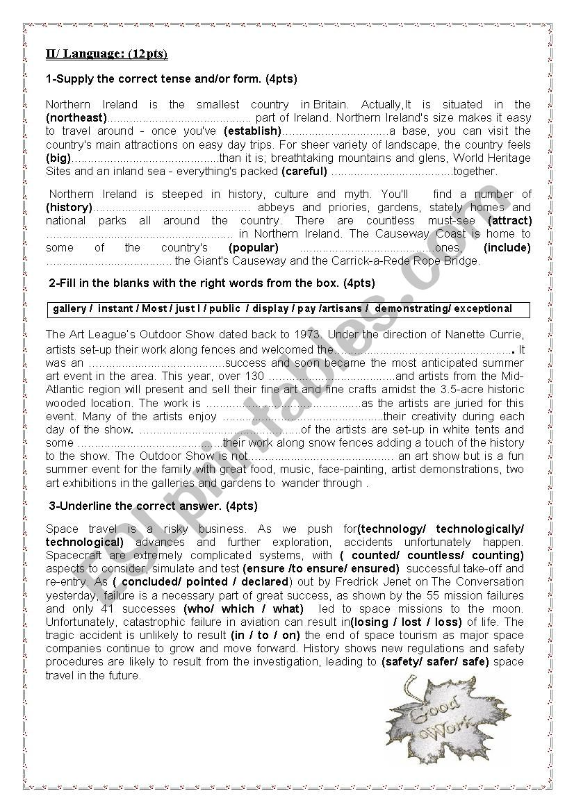 4th form first term test 2014 worksheet