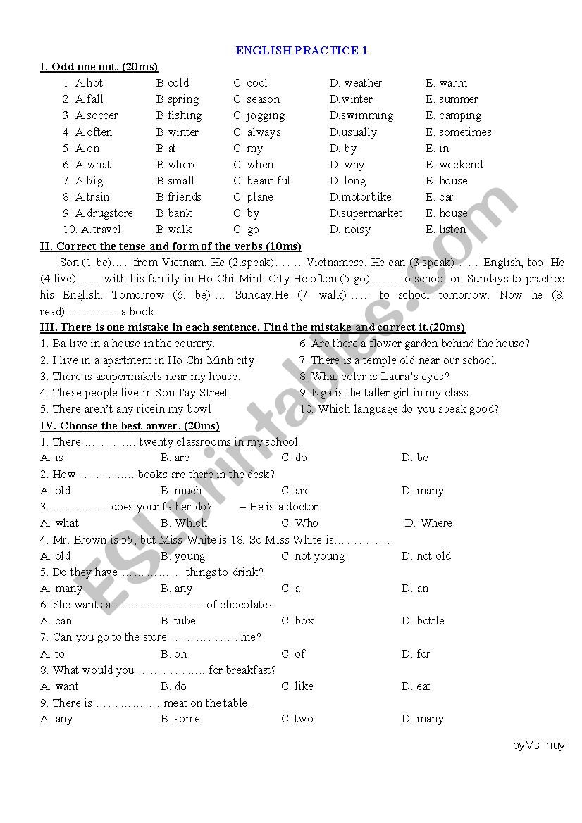 English Practice  for 6 Graders