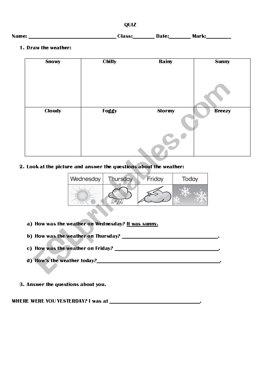 Quiz about the weather worksheet