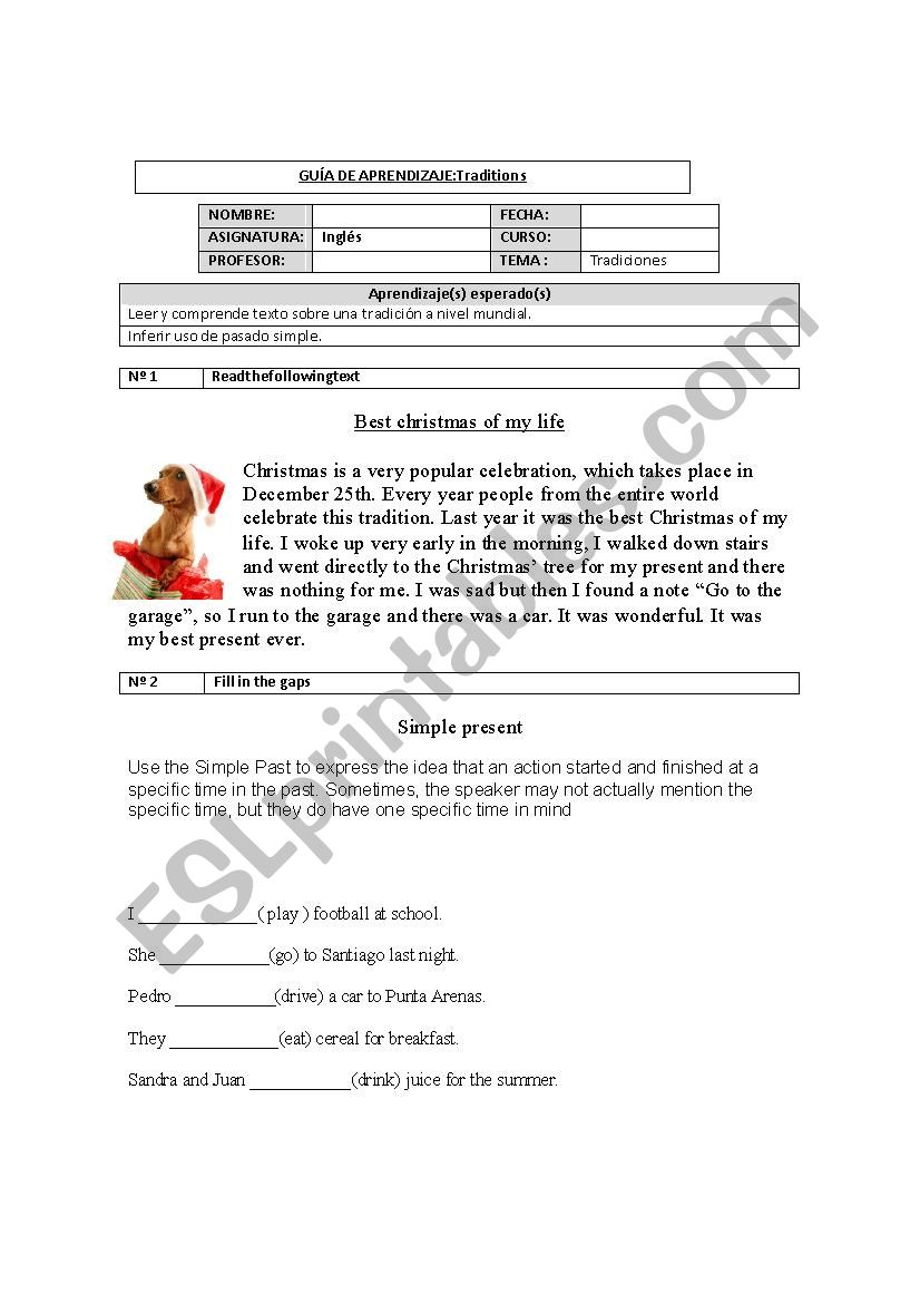 past simple traditions worksheet