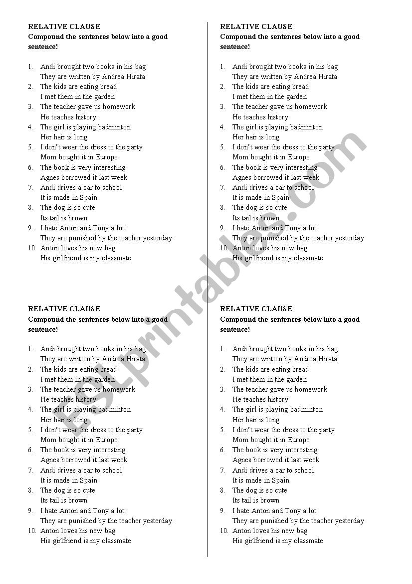 Relative Clause worksheet