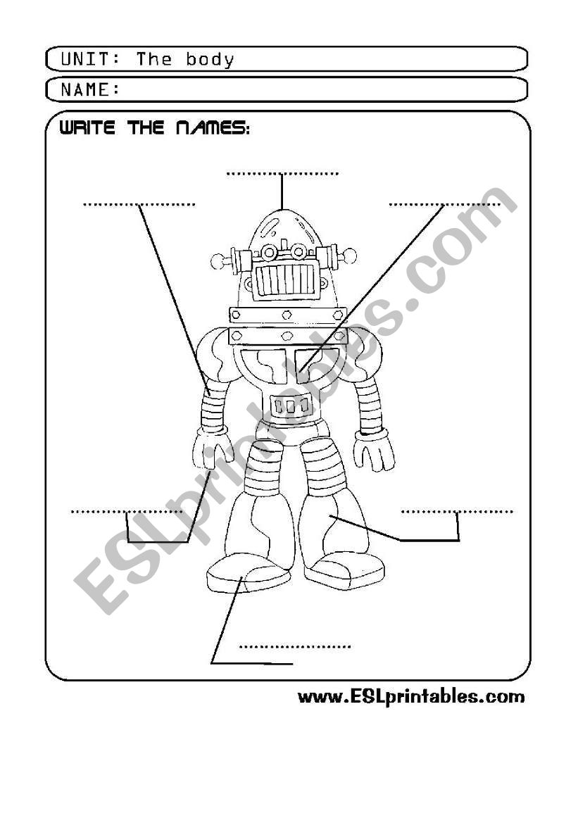 The body: write the names worksheet