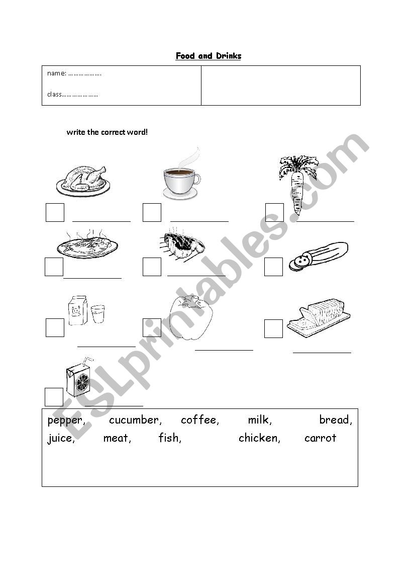 Food and Drinks worksheet