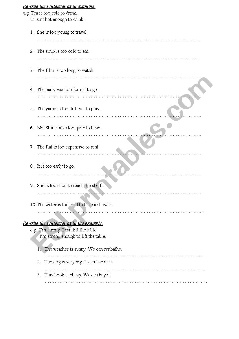 TOO-ENOUGH EXERCISES worksheet