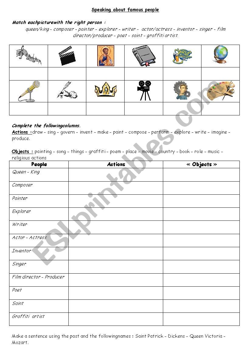Talking about famous people worksheet