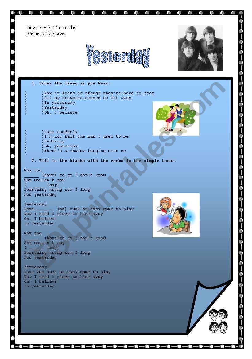 song : Yesterday - Beatles worksheet