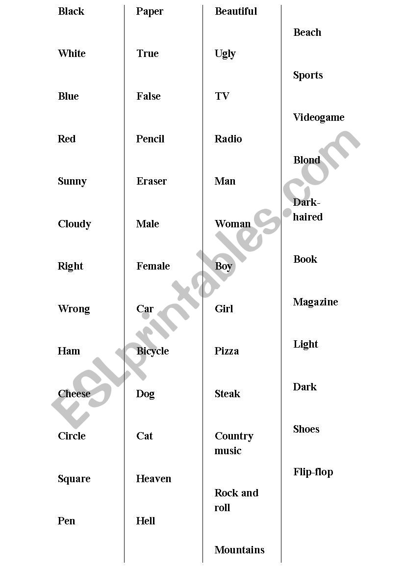 Antonyms worksheet